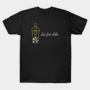 But First, Boba in Rainbow Pastels - Black T-Shirt
